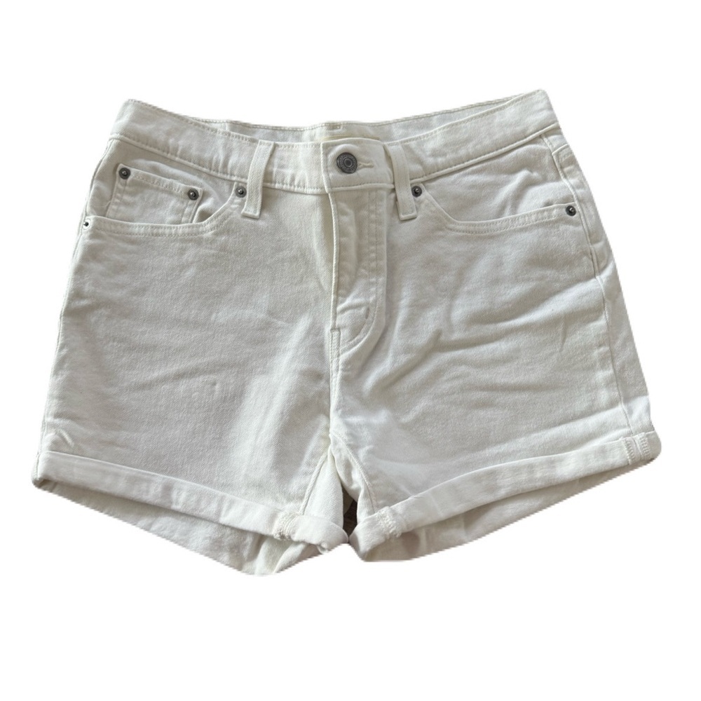 Women's Levi's White Denim Shorts Cuffed Summer Mid Length Size 30